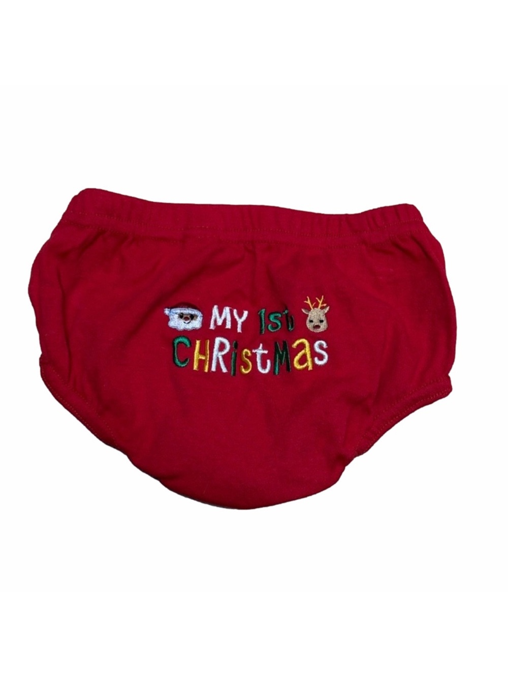 Baby My 1st Christmas Red Embroidered Diaper Cover Bloomers 0 6 Months